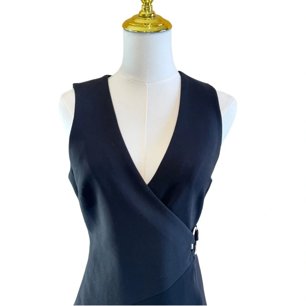 Cinq a Sept Orion Faux-Wrap Mini Dress Women’s 6 Black Sleeveless V-Neck Stretch - Picture 6 of 16